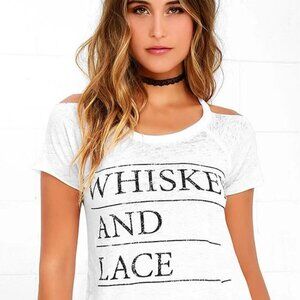 Chaser Whiskey and Lace Distressed White Tee NWT